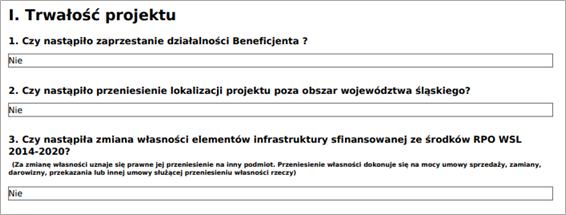Obraz 6. Wydruk PDF Rocznego sprawozdania z zachowania trwałości, cz. I Trwałość projektu.